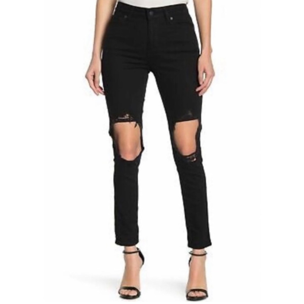 Levi’s 721 Black Distressed Busted Knee High Rise Skinny Jeans Size 24